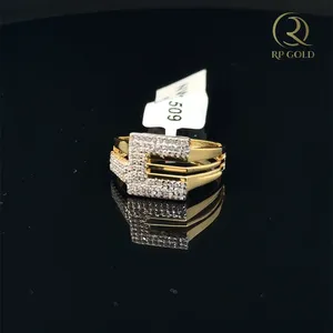 Mens <b>gold</b> <b>ring</b> with geometric square design and diamond style stones bold modern statement jewelry for daily wear and special - Product Image 1