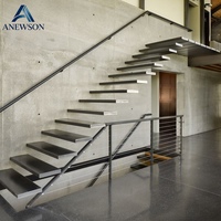 Escalier Flottant Moderne Acier-Bois avec Garde-Corps en Verre – Design Modulaire Durable et Écologique pour Villa, Appartement, Utilisation Intérieure Facile