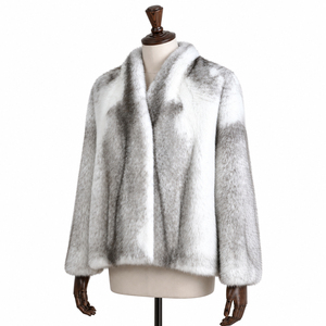 Abrigo de Piel de Visón Cruzado Plateado Blanco para Mujer, Chaqueta Corta de Invierno de Piel Auténtica, Cuello en V, Prenda Exterior de Lujo - Product Image 3
