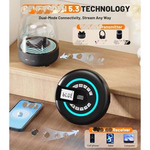 Lecteur CD rond blanc personnalisé en usine avec lumière LED arc-en-ciel BT 5.3 rechargeable pour la maison - Product Image 2