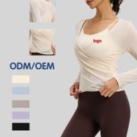 Haut de yoga en maille pour femme, effet deux pièces, avec soutien-gorge intégré, respirant, coupe ajustée pour l'entraînement et le fitness