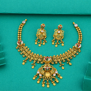 Elegant traditional gold <b>necklace</b> with intricate design matching earrings bridal jewelry <b>statement</b> piece - Product Image 3