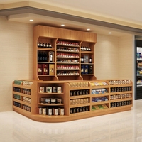 Comptoir de caisse en bois pour magasin de proximité, comptoir de réception pour commerce de détail avec étagères de rangement