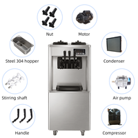 Gemakkelijk te reinigen staande commerciële ijsmachine van roestvrij staal met 3 spuitmonden, soft serve machine, automatische reiniging, yoghurt, chocolade