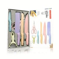 Ensemble de couteaux de cuisine 6 pièces en paille de blé, couteau de chef, couteau à barbecue, éplucheur japonais, couteaux à steak, couteaux à légumes, 10 couteaux avec logo personnalisé