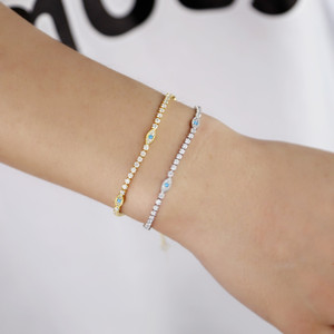 Parure de bijoux fantaisie pour femme, collier ras-du-cou et bracelet chaîne tennis avec pendentif œil porte-bonheur en zircon cubique - Product Image 5