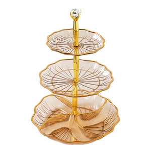 Bandeja de frutas acrílica con borde dorado, bandeja de aperitivos de varias capas, forma irregular, para uso en el hogar y la sala de estar - Product Image 4