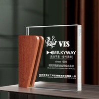 Placa de Trofeo de Cristal Personalizada con Madera de Haya, Logotipo Grabado con Láser, Trofeo de Cristal Transparente para Reconocimiento de Empleados Corporativos