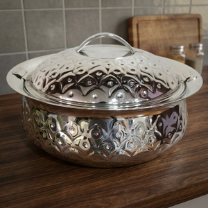 Vintage Stainless Steel Casserole Dish with <b>Lid</b> Round Polished Metal <b>Pot</b> for Gas and Induction Cookers Durable Design - Product Image 4