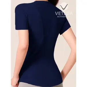 Camiseta Deportiva Vetega para Hombre, de Manga Corta, Cuello Redondo, Azul Marino, Tejido Elástico y Transpirable, con Estampado de Letras, Tejido de Punto, Corte Regular - Product Image 5