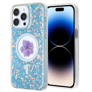 Fundas de lujo para teléfonos móviles de TPU+PC con purpurina, anillo magnético con acabado epoxi, color personalizado, a prueba de golpes para iPhone 15 Pro Max - Product Image 2