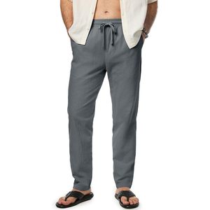 FOXA Mens 100% Cotton Pants Casual <b>Elastic</b> Waist Drawstring Lightweight Summer Beach Trousers With Pockets - Product Image 1