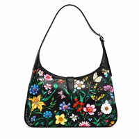 Tas Selempang Wanita Vintage Elegan Tahan Air Kulit PU Lapisan Poliester Motif Bunga untuk Aktivitas Sehari-hari, Belanja, Kantor