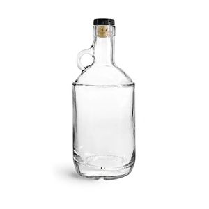Botellas de vidrio transparente de 1,75 litros con asas y cierres negros a prueba de manipulaciones con inserciones de vertido para licores, vinos, aceites - Product Image 3