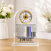 Horloge en cristal sur mesure OEM ODM, gravée au laser, en acrylique transparent, horloge de bureau, cadeau d'anniversaire de mariage pour couple, souvenir de retraite