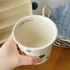 360ml No Handle Polka Dot Coffee Mug <b>Ceramic</b> Yogurt <b>Cup</b> with Lid - Product Image 2