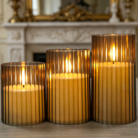 Ensemble de bougies électroniques LED sans flamme en plastique à rayures verticales en acrylique pour la décoration de table de mariage, de fête ou de vacances