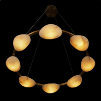 Lustre circulaire de luxe en albâtre avec structure en laiton, lampe suspendue LED pour salle à manger, salon, éclairage intérieur