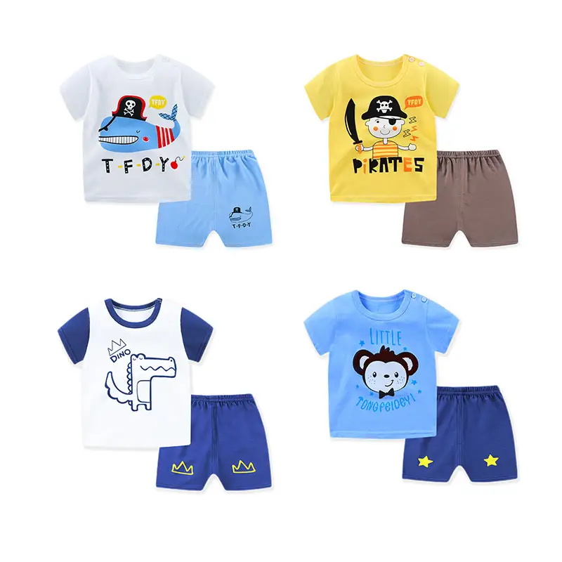 Conjunto de pijama de verano para niños y niñas, camisetas de manga corta y pantalones cortos de algodón, ropa de dormir de 2 piezas