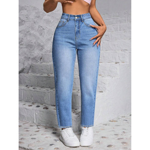 Women's Light Blue High <b>Elasticity</b> Straight Leg <b>Jeans</b> Medium Stretch Crouching Waist Japanese Korean Leisure Style - Product Image 5