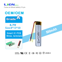 Mini batterie Lipo 3.7V 500mAh 801350 lithium-ion haute capacité pour montre connectée et petits écouteurs Bluetooth