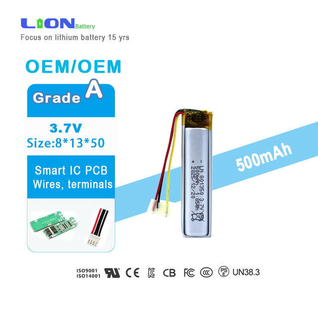 Tiny Lipo Battery 3.7V 500mah 801350lithium-ion Battery High Capacity for Smart Watch Small Bluetooth Headphones