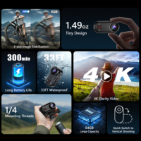 Mini Cámara de Acción 4K del Tamaño de un Pulgar, Ultraligera (43g), con Clip para Gorra, Soporte Magnético POV, Resistente al Agua, Reducción de Ruido 3D, Cámaras Portátiles