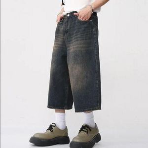 Retro Casual Baggy Distressed Y2K Washed Cotton Denim <strong>Shorts</strong> Custom Embroidered Wide <strong>Leg</strong> Vintage Streetwear <strong>Men's</strong> Denim Jorts - Product Image 4