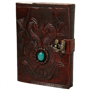 Carnet de notes en cuir fait main Double Dragon Vintage avec fermoir en pierre, 5x7 pouces, couverture rigide, 200 pages, cadeau élégant pour étudiants - Product Image 1