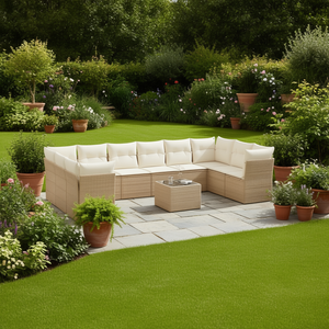 Ensemble de canapés de jardin modulaires en rotin PE beige, 10+ places, mobilier d'extérieur, design contemporain - Product Image 2