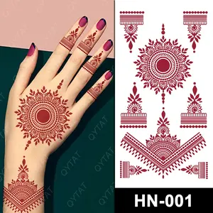 Fake Temporária Henna Tatuagem Mão Cheia Índia Mehndi Design Marrom Vermelho Maroon Sexy Dedo Mão Tatuagem Adesivos Para Mulheres Meninas