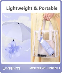 ร่มพกพาขนาดเล็กกะทัดรัดสำหรับผู้หญิง ด้ามจับพลาสติก โครงสร้างไฟเบอร์กลาสและเหล็ก ซี่โครงอะลูมิเนียมอัลลอยด์ ป้องกันรังสียูวี ใช้ได้ทั้งกันฝนและกันแดด - Product Image 4