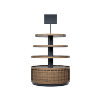 Table de présentation promotionnelle pour la vente au détail, design multi-niveaux pour un grand espace intérieur. Idéal pour la présentation de produits promotionnels en supermarché.