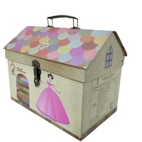 Boîte de valise en papier en forme de maison en matériau recyclé jouet de jeu amusant pour les enfants pour stocker des chaussettes fourrure gaufrage stratification mate
