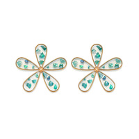 Anting-anting bunga besar berlapis emas 18K transparan geometris N&S untuk wanita, perhiasan mode hadiah dari stainless steel yang sedang tren