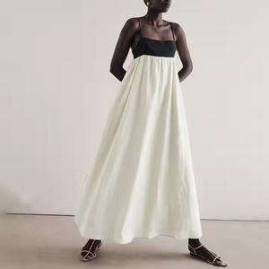 เดรสยาวดีไซน์ใหม่คุณภาพสูง เรียบหรู สายเดี่ยว เซ็กซี่ เหมาะสำหรับใส่ไปทะเล ฤดูร้อน สีดำ สีขาว ผ้าลินิน - Product Image 4