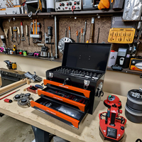 Boîte à outils portable en acier 20'' à 3 tiroirs et 4 niveaux avec poignée de transport, clés réglables et loquets de rangement multifonctionnels