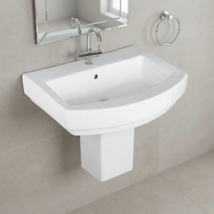 Lavabo en céramique standard pour salle de bain avec demi-pied Ecco Set, vasque sur pied, équipement sanitaire - Product Image 4