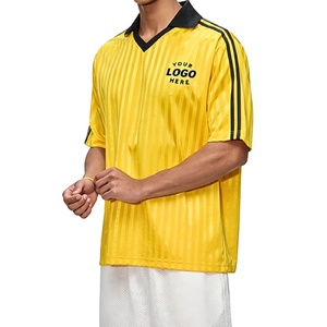 Maillot de football personnalisé LogoY2K165g |   Maillot de football rayé vintage Blockcore |   T-shirt décontracté d'été à col en V pour hommes et femmes avec appliqué sportif - Product Image 1