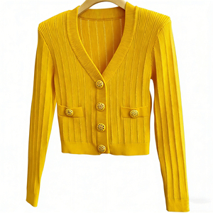 <span class=keywords><strong>Cardigan</strong></span> Corto <span class=keywords><strong>Slim</strong></span> con Scollo a V in Maglia per l'Autunno, Cappotto Casual da Ufficio Monopetto Aderente per Donne - Product Image 4