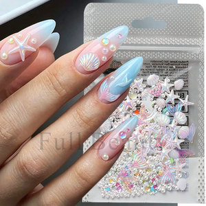 Accesorios 3D para uñas con diseño de aurora, océano, estrella de mar, concha, cola de sirena, perlas y resina para manicura en salón de uñas. - Product Image 2