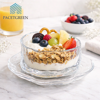 Ensemble de bols à dessert en verre transparent texturé PACETGREEN, bord fleuri, bol transparent pour pudding et tiramisu avec soucoupe assortie