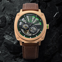 Maßgefertigte Hochwertige Neue Lederarmband Edelstahlgehäuse Automatische Mechanische Uhr für Herren Luxus Multifunktional