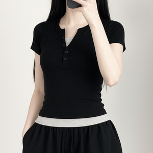 T-shirt en coton coupe ajustée de meilleure qualité à manches courtes avec col double couche boutonné respirant chemise d'été chaude - Product Image 5