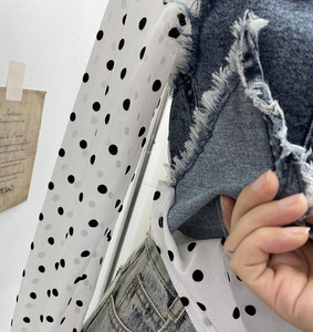 T-shirt a maniche lunghe con <span class=keywords><strong>frange</strong></span> irregolari in Denim GX-Plaid a rete in tessuto per snellire il corpo - Product Image 3