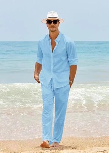 Elegante Traje Casual de Dos Piezas para Hombre - Ajuste Holgado y Cómodo, Perfecto para Escapadas a la Playa y Uso Diario Informal - Product Image 4