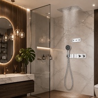 Juego de ducha de techo cromado de lujo, mezclador termostático oculto, grifo de latón para baño
