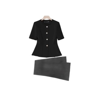 Women's Suit Set Short Sleeve Blazer And Trousers Elegant Satin Anti-Wrinkle Commute YSY6612 - Product Image 5