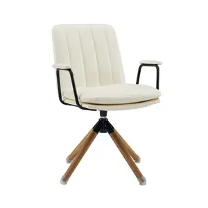 New arrivals Desk Chair No Wheels Mid Century Modern Faux Leather Upholstered White Swivel Accent Chair