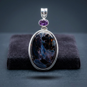 Hottest 925 Sterling <b>Silver</b> Gemstone Pendant with Pietersite and Amethyst Handmade Customizable All Occasions - Product Image 3